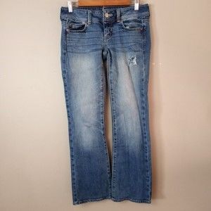 American Eagle Womens 4 Short Slim Boot Cut Denim Jeans Stretch Logo